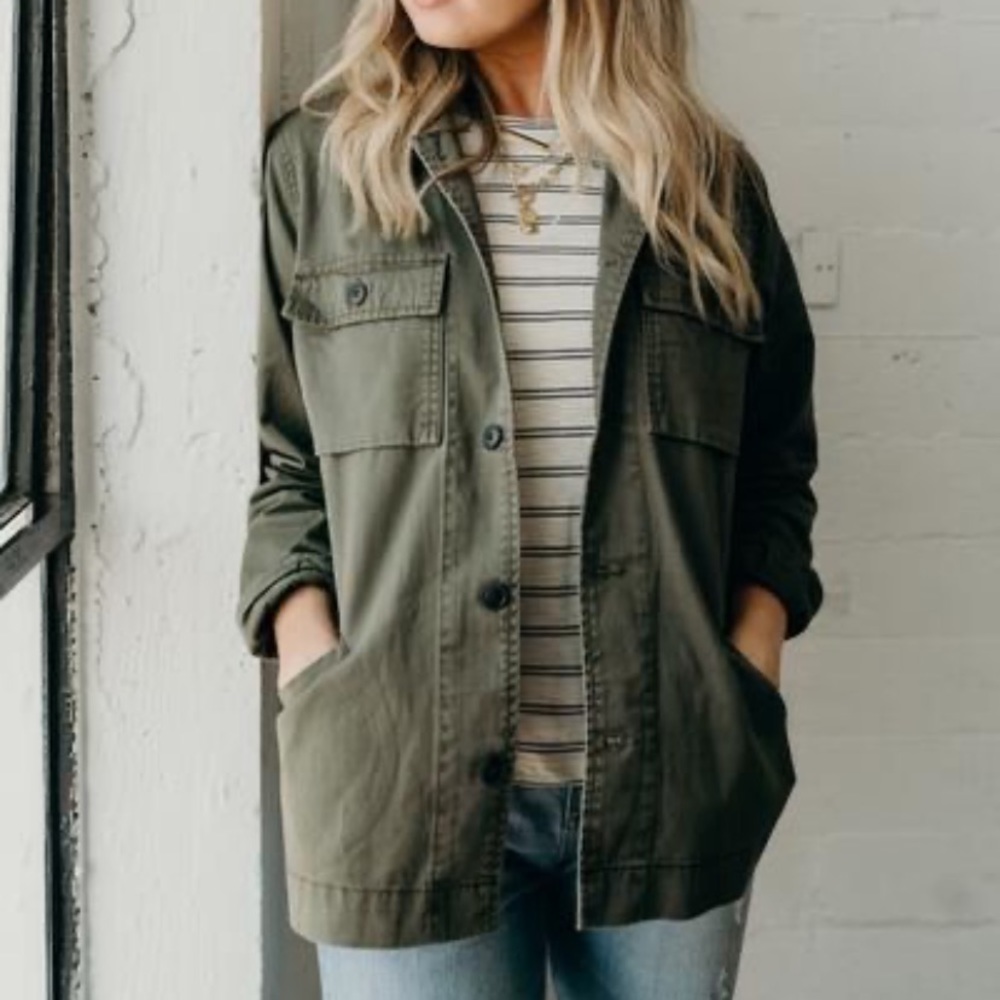 Carly Jean Los Angeles Green Utility Button Up Jacket Large